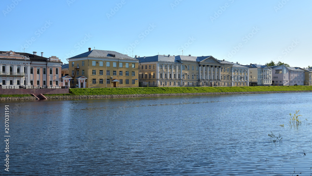 View of the embankment of the river Vologda