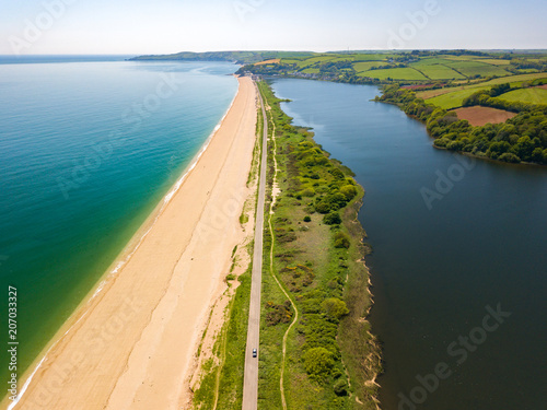 An aerial view of Slapton Sands in Devon UK