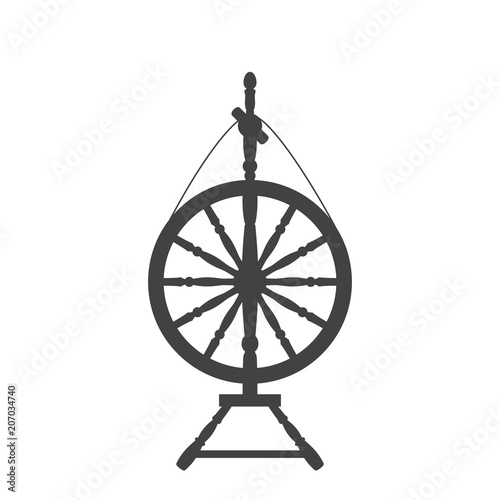 An antique spinning wheel icon in the style of a flat design.