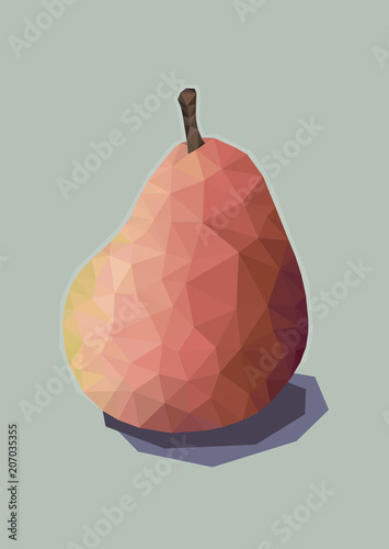 Low poly illustration of pear drawn isolated on mint green background