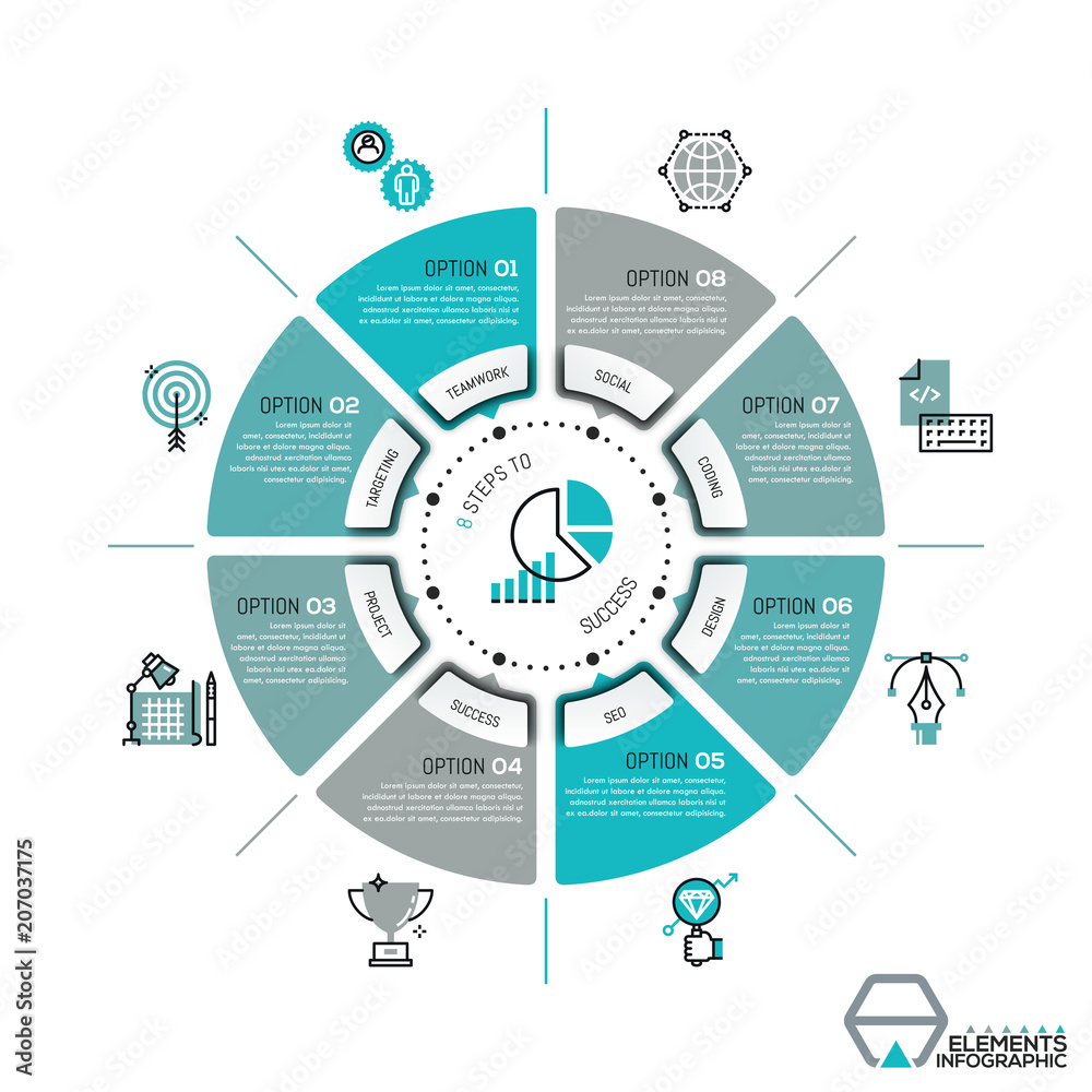 Unique Infographic Design Template Circular Diagram Or Pie Chart With unique-infographic-design-template-circular-diagram-or-pie-chart-with