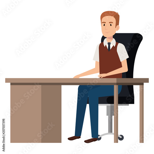 businessman sitting in the office vector illustration design