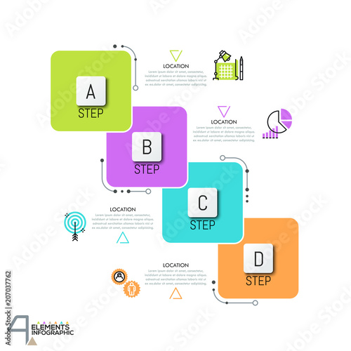 Infographic design template with 4 overlapped squared elements