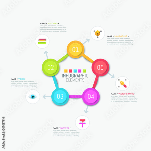 Pentagonal diagram with colorful elements