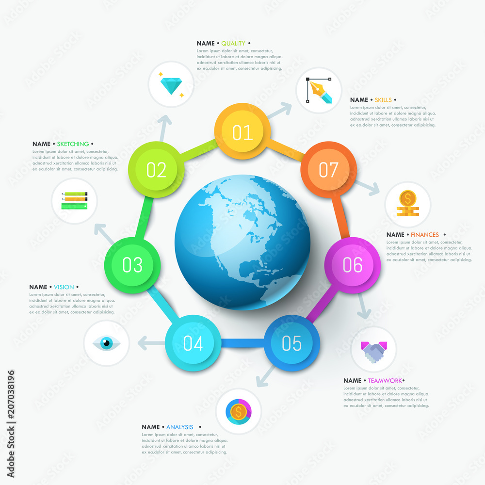Obraz premium Infographic design layout. Round diagram with 7 circular elements