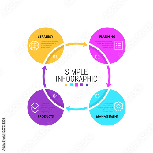 Simple infographic design template. Four circles with linear icons