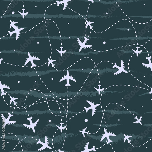 Travel around the world airplane routes seamless pattern, background, vector, Endless texture can be used for wallpaper, pattern fills, web page,background,surface