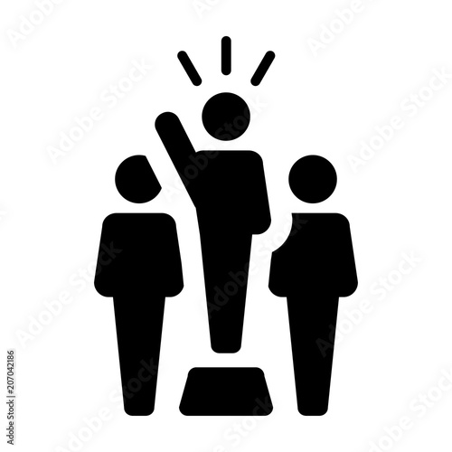 Leader Icon vector male public speaker person symbol for leadership with raised hand in glyph pictogram illustration