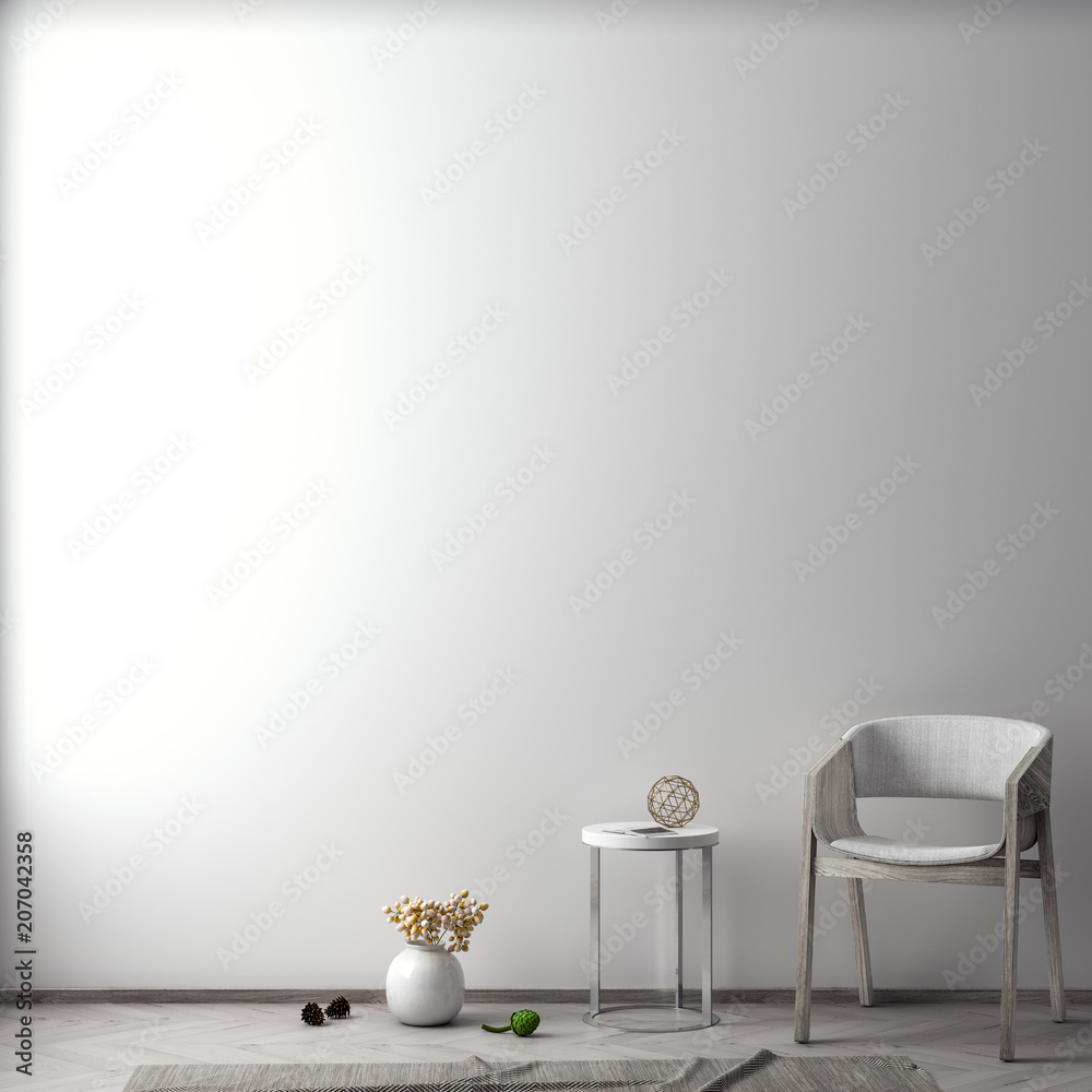 Mock up poster in interior background, 3D illustration