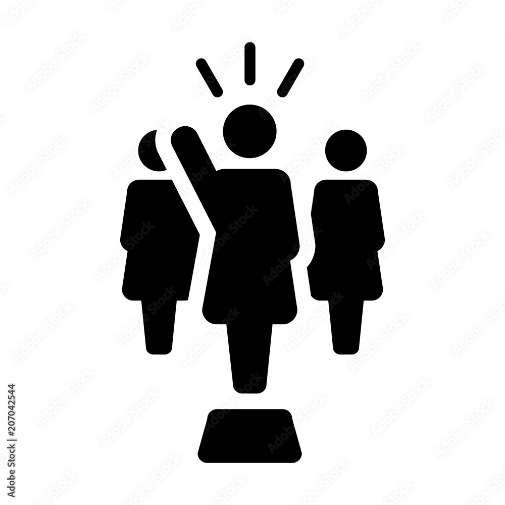 Leader Icon vector female public speaker person symbol for leadership with raised hand in glyph pictogram illustration Leader Icon vector female public speaker person symbol for leadership with raised hand in glyph pictogram illustration