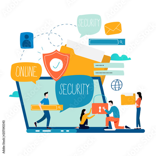 Online security, data protection, internet security, secure internet browsing flat vector illustration design for mobile and web graphics