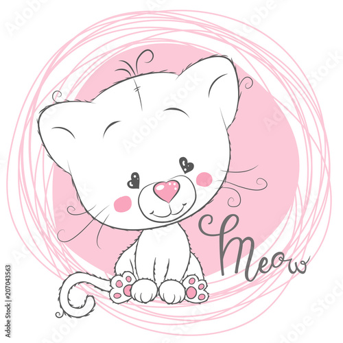 Cute White Kitten on a pink background