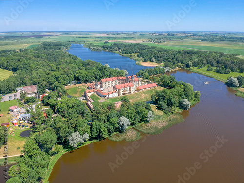 Flying above Nesvizh near Castle. Drone photos