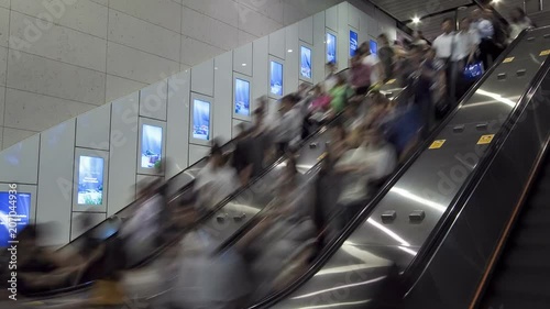 China, Hong Kong, WS People moving on a busy escalator, T/L