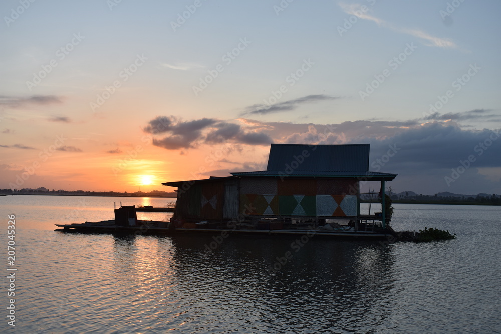 Sunrise on boathouse