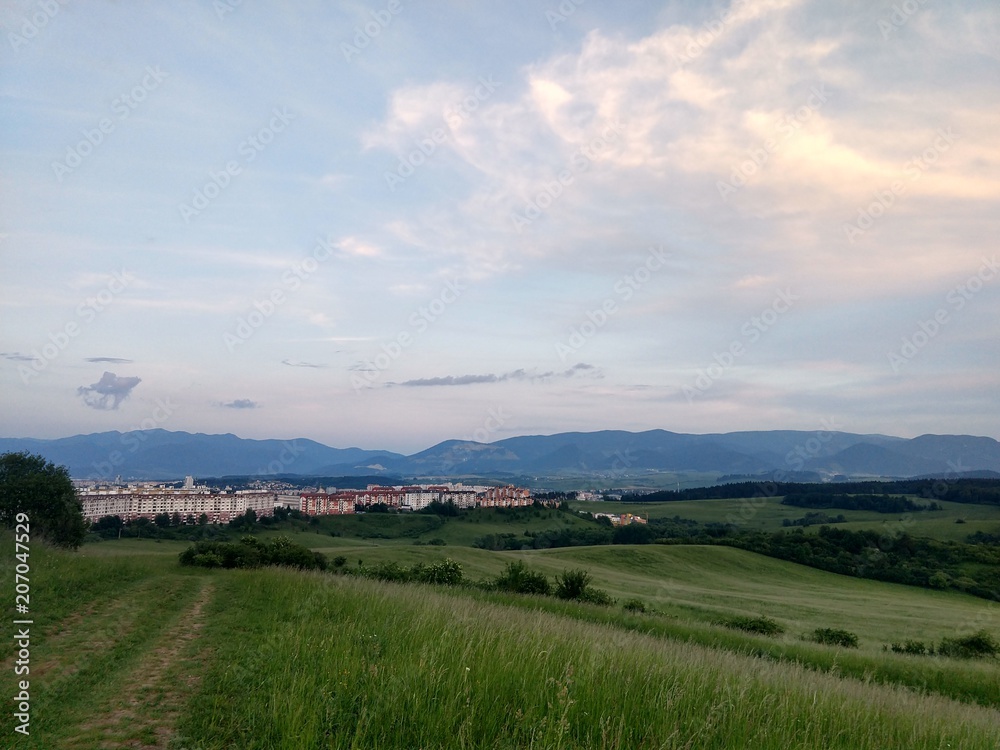 Sunrise and sunset over the hills and town. Slovakia Sunrise and sunset over the hills and town. Slovakia