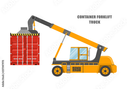 Vector illustration.Cotainer forklift truck on white background.