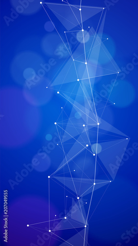 abstract concept - technology blue green background - a digital network composed of a point connected by lines into triangles - similar to constellations, stars and galaxies in space or blockchain