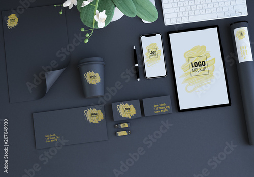 Stockmallen Corporate Identity Set Mockup on Dark Background | Adobe Stock