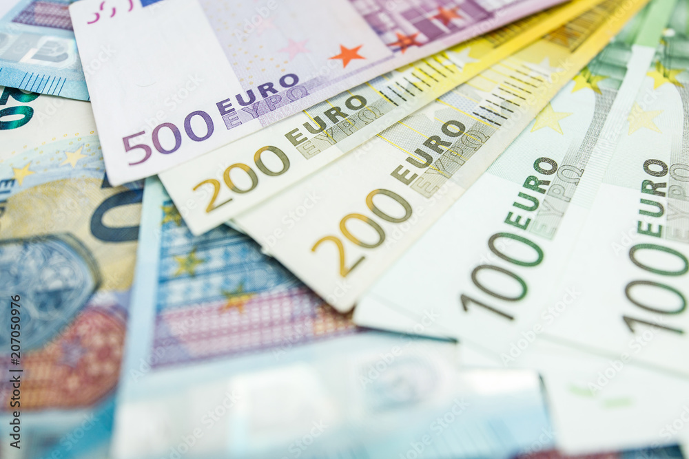 Euro cash. Many Euro banknotes of different values. Euro cash. Many Euro banknotes of different values.