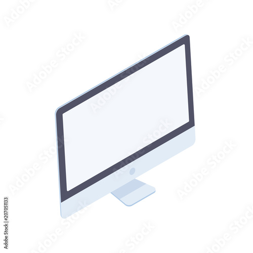 Isometric desktop computer with blank display in white body isolated on white background