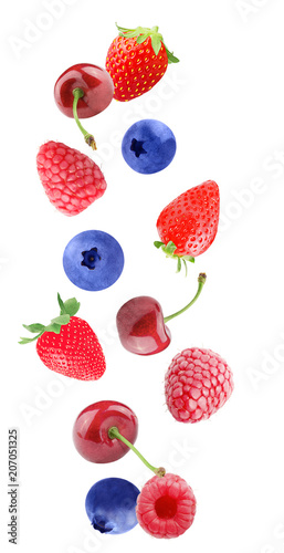 Fototapeta Naklejka Na Ścianę i Meble -  Isolated flying mixed berries