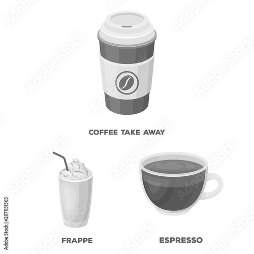 Different kinds of coffee monochrome icons in set collection for design. Coffee drink vector symbol stock web illustration.