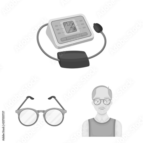 Human old age monochrome icons in set collection for design. Pensioner, period of life vector symbol stock web illustration.
