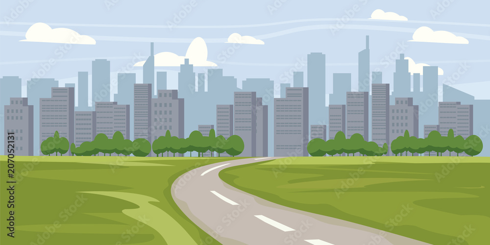 Cityscape background. Buildings silhouette cityscape. Modern architecture. Urban landscape. Horizontal banner with megapolis panorama. Vector illustration