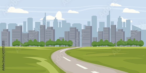 Cityscape background. Buildings silhouette cityscape. Modern architecture. Urban landscape. Horizontal banner with megapolis panorama. Vector illustration