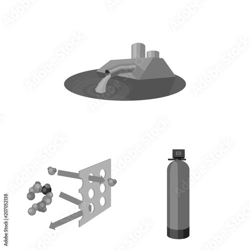 Water filtration system monochrome icons in set collection for design. Cleaning equipment vector symbol stock web illustration.