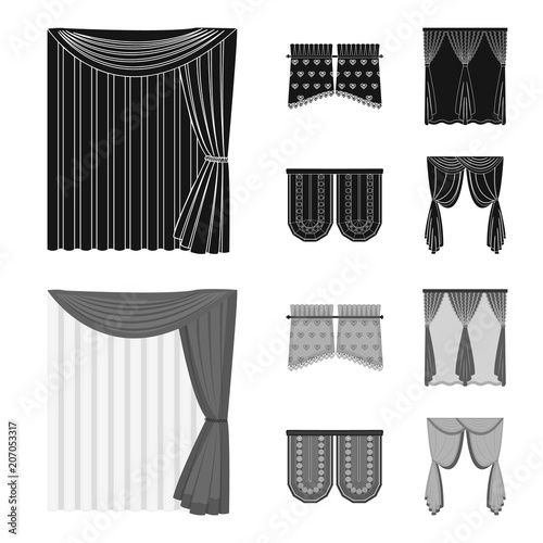 Curtains, stick, cornices, and other web icon in black,monochrom style.Bow, fabric, tulle icons in set collection.