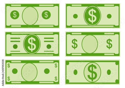 Vector cartoon options dollar banknotes. Front side. Vector illustration