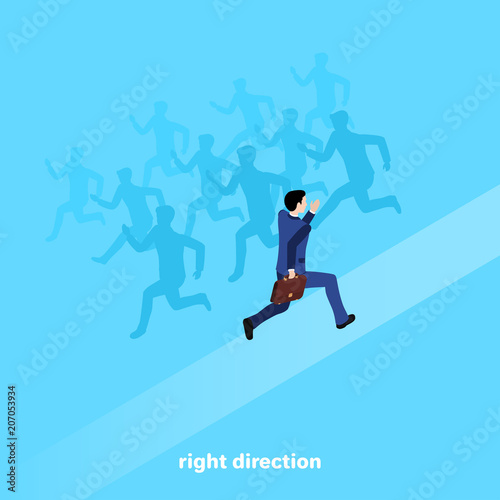 a man in a business suit runs in the opposite side of the crowd, an isometric image © dimon_ua
