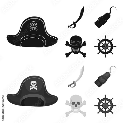 Pirate, bandit, cap, hook .Pirates set collection icons in black,monochrome style vector symbol stock illustration web.