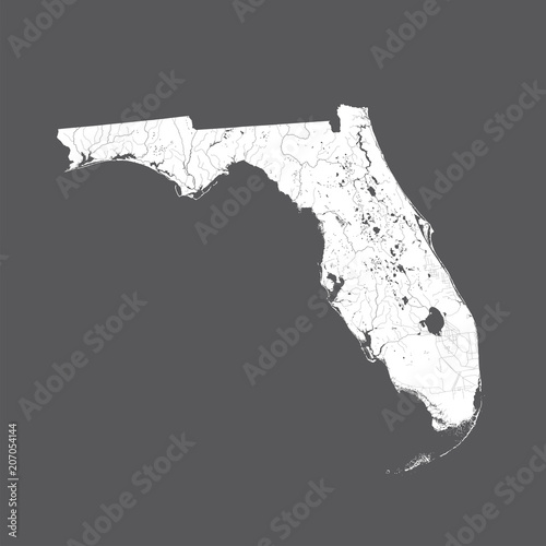 U.S. states - map of Florida. Please look at my other images of cartographic series - they are all very detailed and carefully drawn by hand WITH RIVERS AND LAKES.
