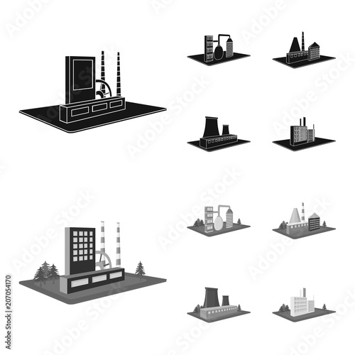 Processing factory,metallurgical plant. Factory and industry set collection icons in black,monochrom style isometric vector symbol stock illustration web.