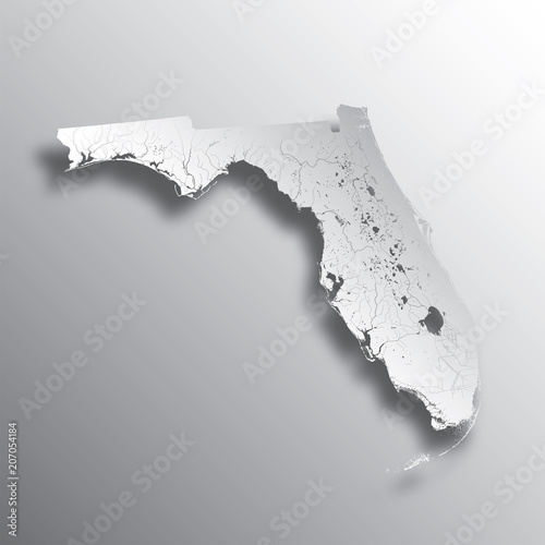 U.S. states - map of Florida with paper cut effect. Please look at my other images of cartographic series - they are all very detailed and carefully drawn by hand WITH RIVERS AND LAKES.