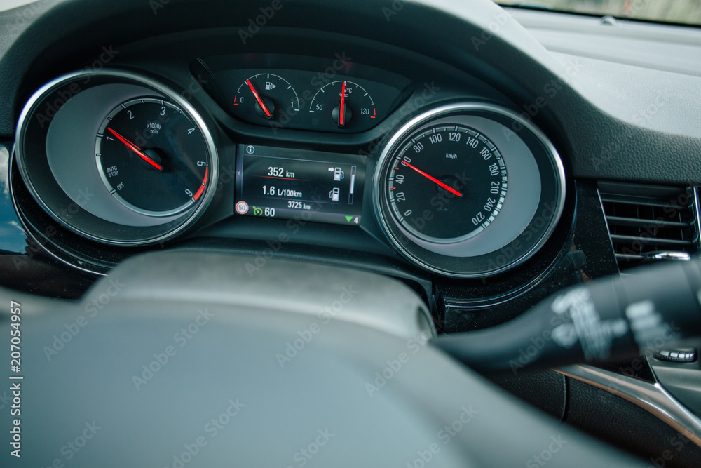 Car speedometer panel while driving