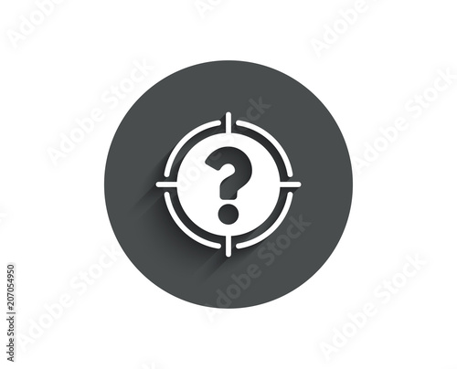 Target with Question mark simple icon. Aim symbol. Help or FAQ sign. Circle flat button with shadow. Vector