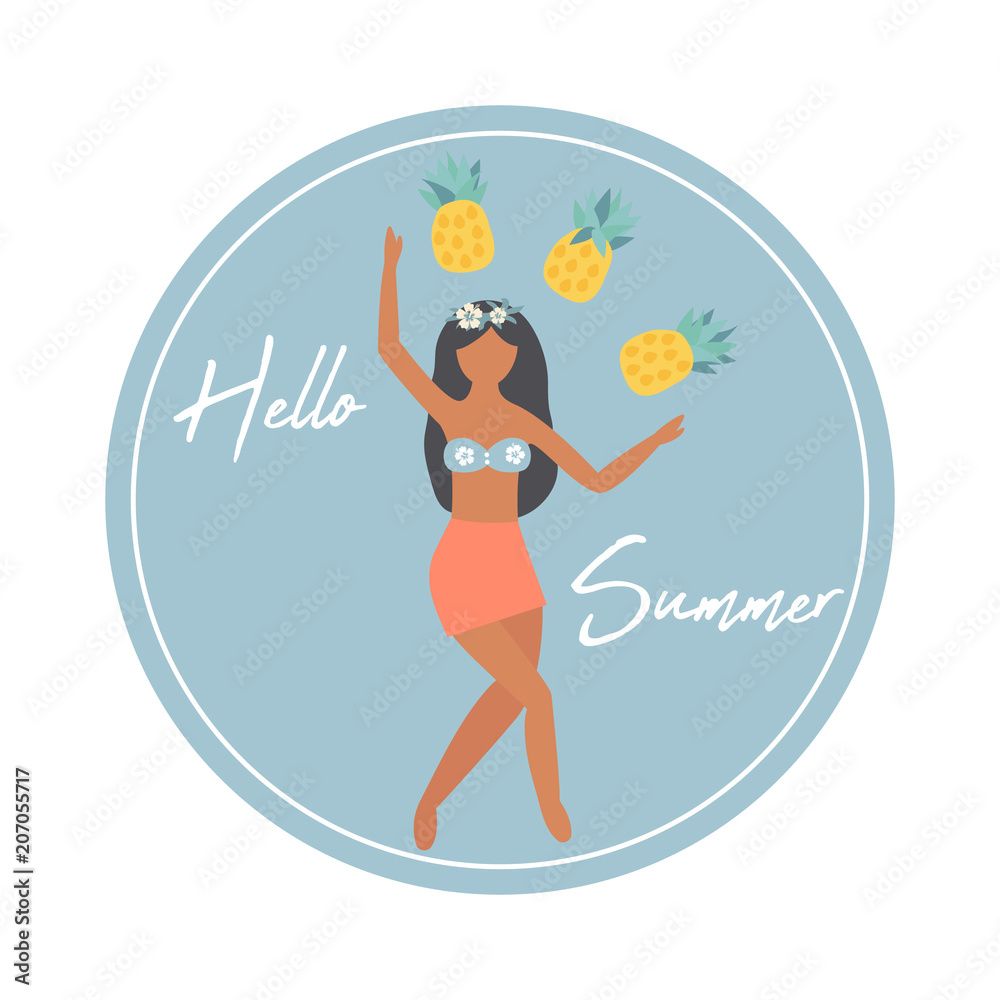 Hello summer poster with pretty girl Hello summer poster with pretty girl