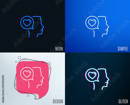 Glitch, Neon effect. Love chat line icon. Heart symbol. Valentines day communication sign. Trendy flat geometric designs. Vector