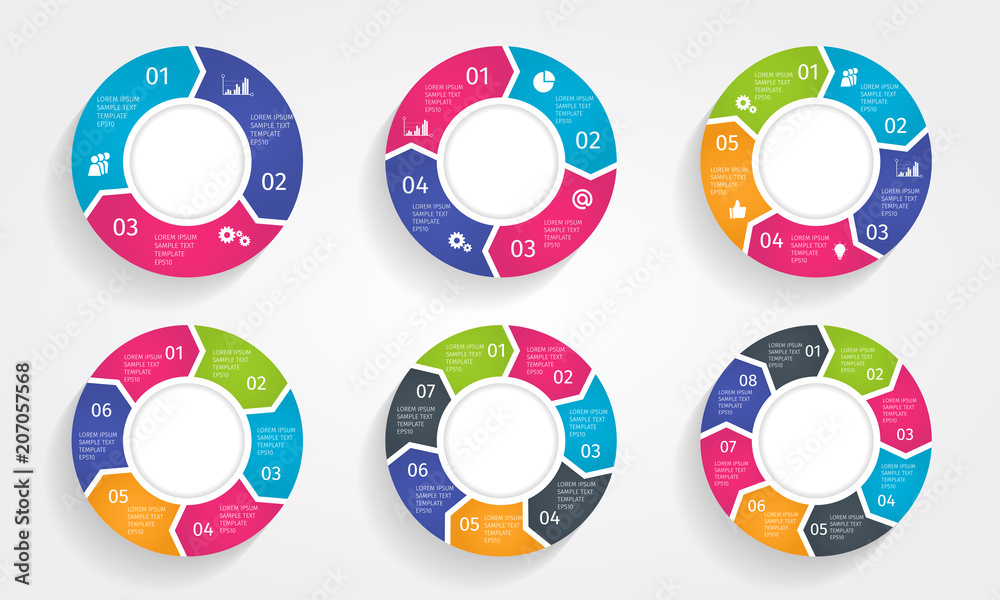 Circle arrows modern infographic set. Vector template with 3-8 options ...