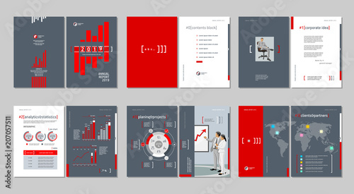 Brochure creative design. Multipurpose template with cover, back and inside pages. Trendy minimalist flat geometric design. Vertical a4 format.