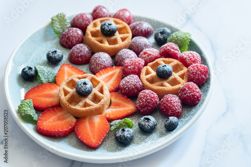 Waffle with berries for kids