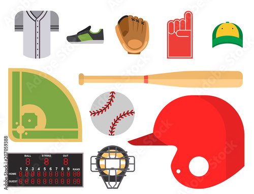 Cartoon baseball player icons batting vector design american game athlete sport league equipment