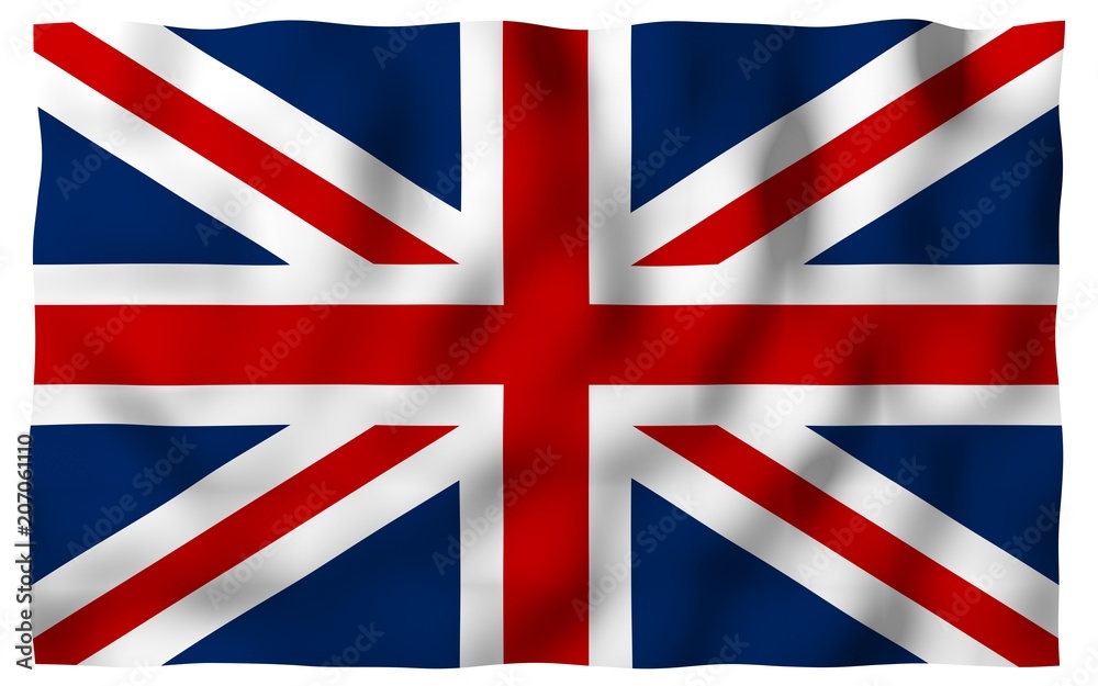 Waving flag of the Great Britain. British flag. United Kingdom of Great Britain and Northern Ireland. State symbol of the UK Waving flag of the Great Britain. British flag. United Kingdom of Great Britain and Northern Ireland. State symbol of the UK
