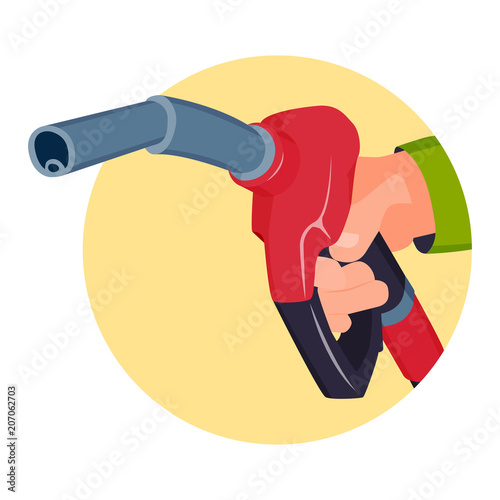 Filling gasoline station pistol in people hands refinery refueling petroleum tank service tool vector illustration