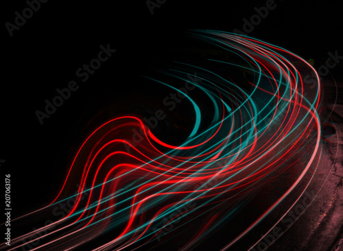 Long exposure at night red and turquoise streaks