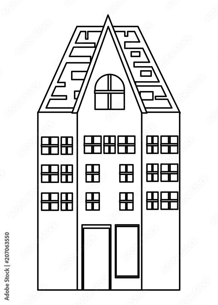 Old Traditional German Building icon over white background, vector illustration